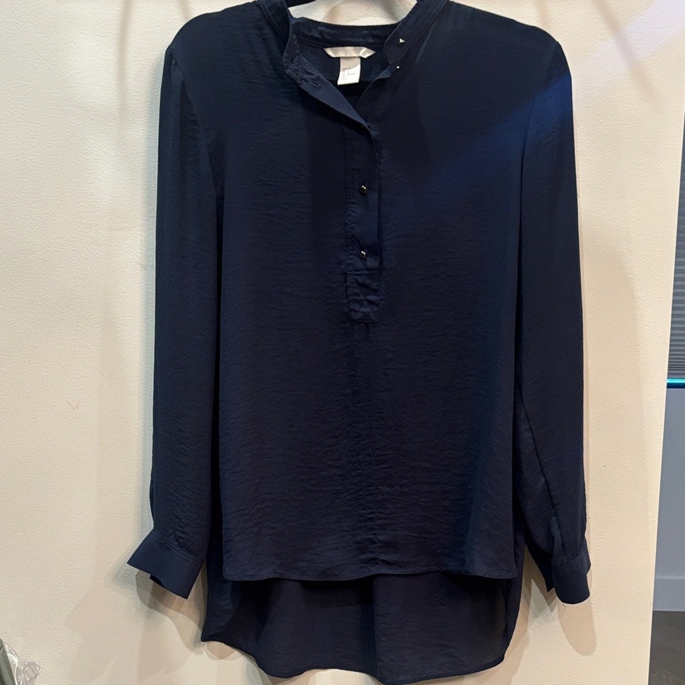 H&M Women’s 8 Navy Blouse with Mandarin Collar